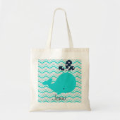 Aqua Whale op Aqua Chevron Stripes Custom Bag Tote Bag (Voorkant)