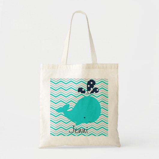 Aqua Whale op Aqua Chevron Stripes Custom Bag Tote Bag (Voorkant)
