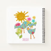 Aqua Whimsical Birds and Flowers Sunny Day Notitieboek (Achterkant)