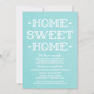 Aqua Whimsical Sweet Home Housewarming Party Kaart