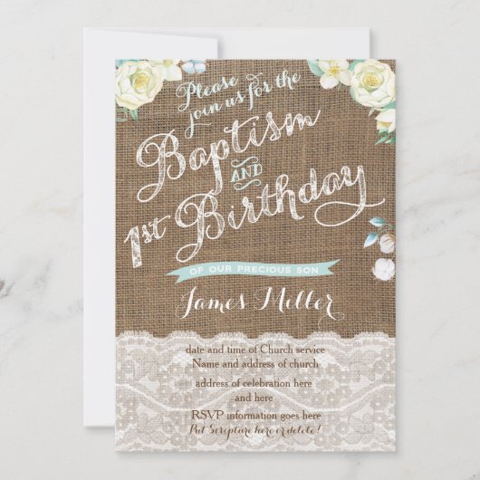 Aqua White Baptism en 1st Birthday Invites Kaart (Voorkant)