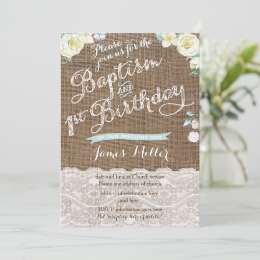 Aqua White Baptism en 1st Birthday Invites Kaart (Staand voorkant)
