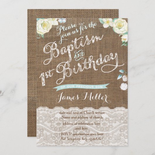 Aqua White Baptism en 1st Birthday Invites Kaart (Voorkant / Achterkant)