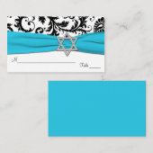 Aqua, White, Black Damask Bat Mitzvah Plaatskaarte Plaatskaartje (Voorkant / Achterkant)