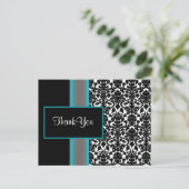 Aqua White Black Damask Wedding Invitations Briefkaart (Staand voorkant)
