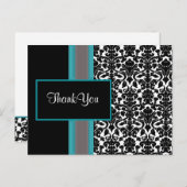 Aqua White Black Damask Wedding Invitations Briefkaart (Voorkant / Achterkant)