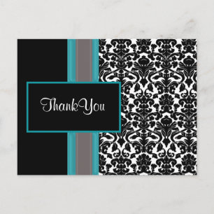 Aqua White Black Damask Wedding Invitations Briefkaart