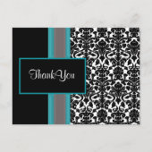 Aqua White Black Damask Wedding Invitations Briefkaart (Voorkant)