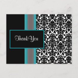 Aqua White Black Damask Wedding Invitations Briefkaart