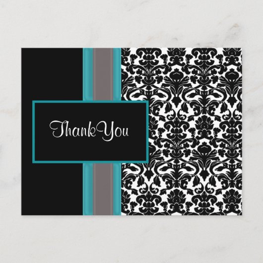Aqua White Black Damask Wedding Invitations Briefkaart (Voorkant)