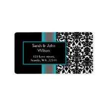 Aqua White Black Damask Wedding Invitations