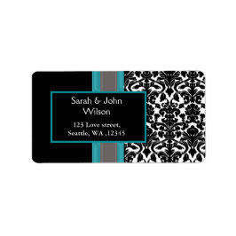 Aqua White Black Damask Wedding Invitations Etiket