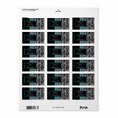 Aqua White Black Damask Wedding Invitations Etiket (Full Sheet)