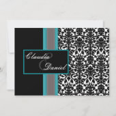 Aqua White Black Damask Wedding Invitations Kaart (Voorkant)