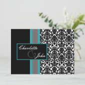 Aqua White Black Damask Wedding Invitations Kaart (Staand voorkant)