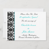 Aqua White Black Damask Wedding Invitations Kaart (Achterkant)