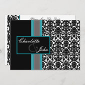 Aqua White Black Damask Wedding Invitations Kaart (Voorkant / Achterkant)