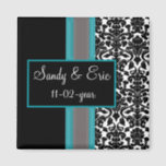 Aqua White Black Damask Wedding Invitations Magneet<br><div class="desc">Aqua White Black Damask Wedding Invitations</div>