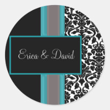 Aqua White Black Damask Wedding Invitations