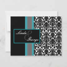 Aqua White Black Damask Wedding Invitations