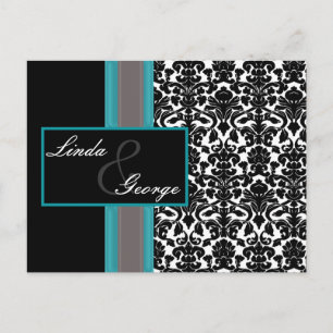 Aqua White Black Damask Wedding Invitations Uitnodiging Briefkaart