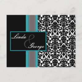 Aqua White Black Damask Wedding Invitations Uitnodiging Briefkaart