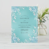 Aqua White Blossom Bruiloft Kaart (Staand voorkant)