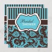 Aqua, White, Brown Damask Vrijgezellenfeest Invite Kaart (Voorkant / Achterkant)