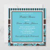 Aqua, White, Brown Damask Vrijgezellenfeest Invite Kaart (Achterkant)