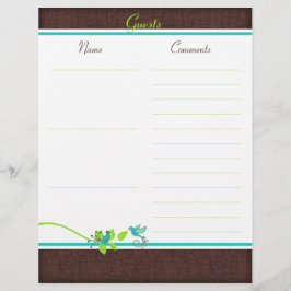 Aqua, White, Brown, Green Birds Guest Book Paper