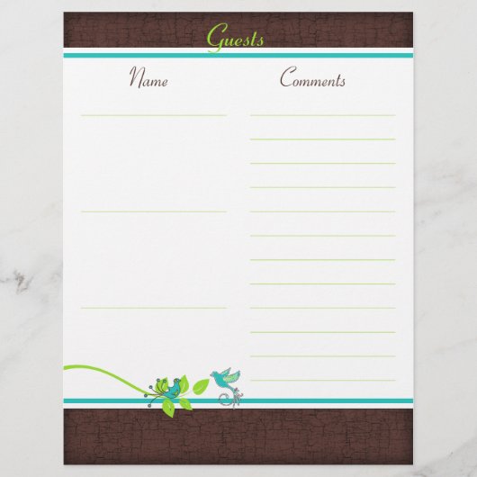 Aqua, White, Brown, Green Birds Guest Book Paper (Voorkant)
