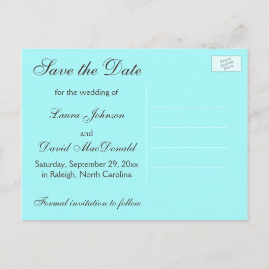 Aqua White Brown Striped Damask Save the Date Kaar Aankondigingskaart (Achterkant)