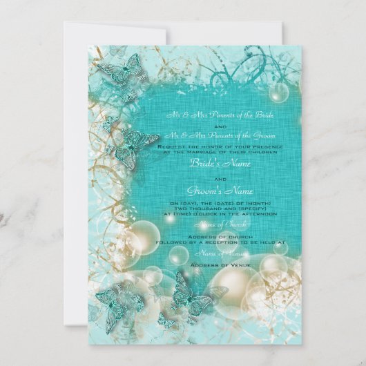 Aqua White bruiloft verloving verjaart Kaart (Achterkant)