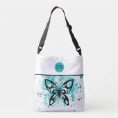  Aqua White Butterfly Canvas tas (Achterkant)