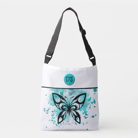  Aqua White Butterfly Canvas tas (Voorkant)