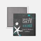 Aqua White Chalkboard Beach Wedding Save the Date Magneet (Voorkant / Achterkant)