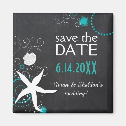 Aqua White Chalkboard Beach Wedding Save the Date Magneet (Voorkant)