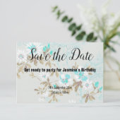 AQUA WHITE CHERRY BLOSSOM BEWAREN DE DATUM RSVP KAARTJE (Staand voorkant)