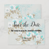 AQUA WHITE CHERRY BLOSSOM BEWAREN DE DATUM RSVP KAARTJE (Voorkant / Achterkant)