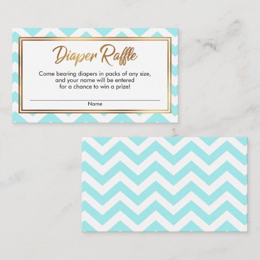 Aqua & White Chevron Diaper Raffle Kaarten (Voorkant / Achterkant)