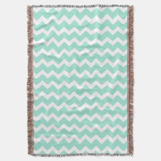 Aqua White Chevron Pattern Throw Blanket Deken (Voorkant Verticaal)