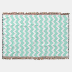 Aqua White Chevron Pattern Throw Blanket Deken