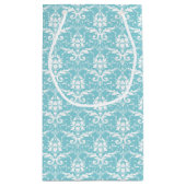 Aqua & White Damask Print Gift Bag Klein Cadeauzakje (Achterkant)