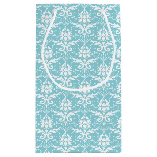Aqua & White Damask Print Gift Bag Klein Cadeauzakje (Achterkant)