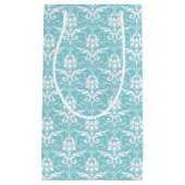 Aqua & White Damask Print Gift Bag Klein Cadeauzakje (Voorkant)