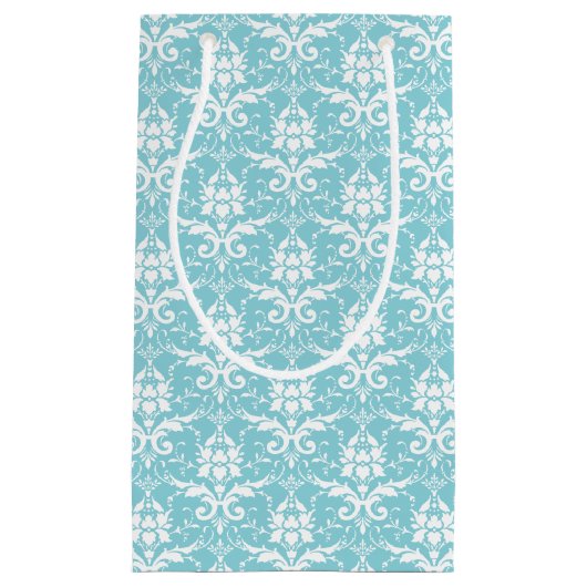 Aqua & White Damask Print Gift Bag Klein Cadeauzakje (Voorkant)