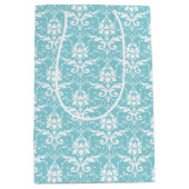 Aqua & White Damask Print Gift Bag Medium Cadeauzakje (Voorkant)