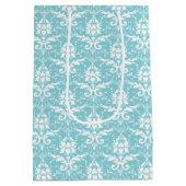 Aqua & White Damask Print Gift Bag Medium Cadeauzakje (Achterkant)