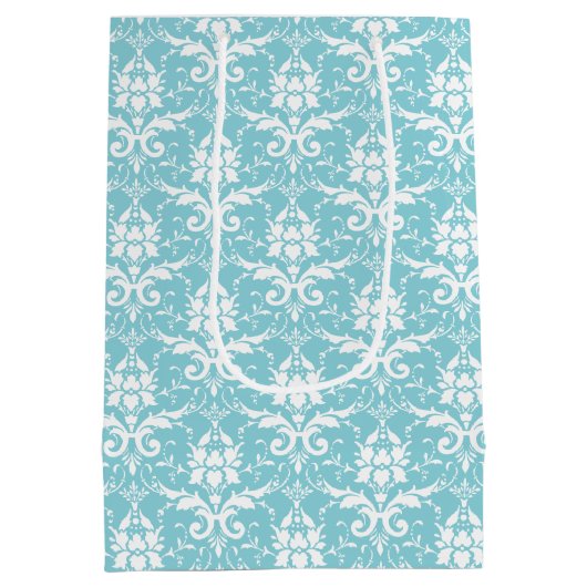 Aqua & White Damask Print Gift Bag Medium Cadeauzakje (Achterkant)