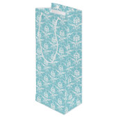 Aqua & White Damask Print Wine Gift Bag Wijn Cadeautas (Achterkant Gekanteld)